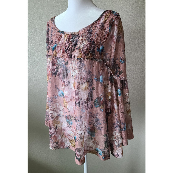 Anthropologie Akemi‎ Kin Fairy Blouse Top SZ Large Cottagecore Sheer Floral Pink - Picture 10 of 13